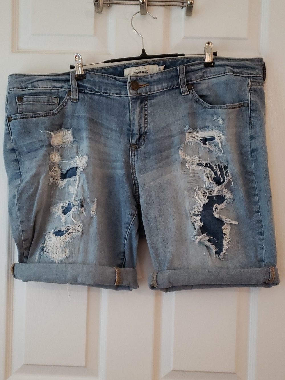 Torrid Light Blue Distressed Boyfriend Shorts